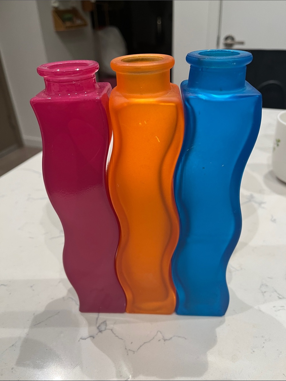 IKEA Trio Wavy Glass Vases — Pink, Orange & Blue